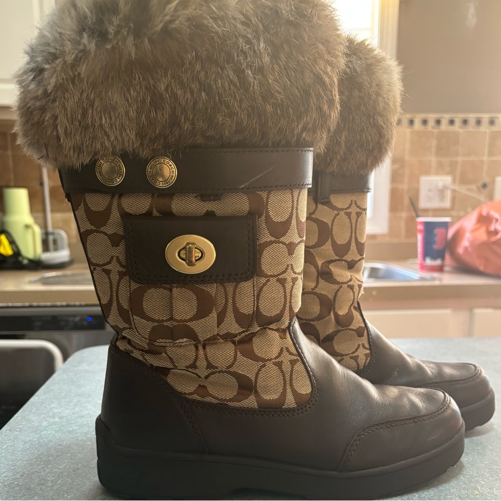 Coach Brown and Tan Signature Boots